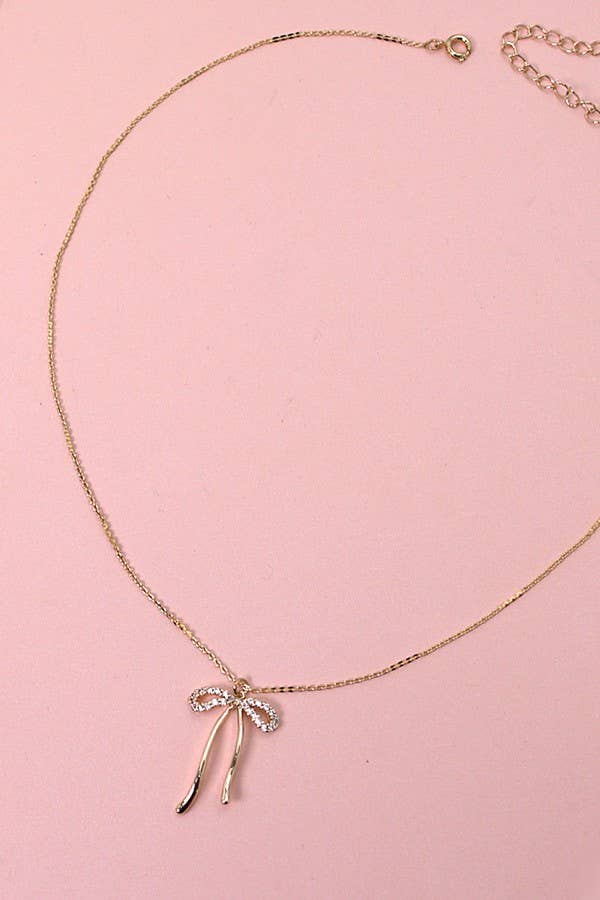 JOSSLYN by wall to wall - RHINESTONE BOW PENDANT NECKLACE | 80N358