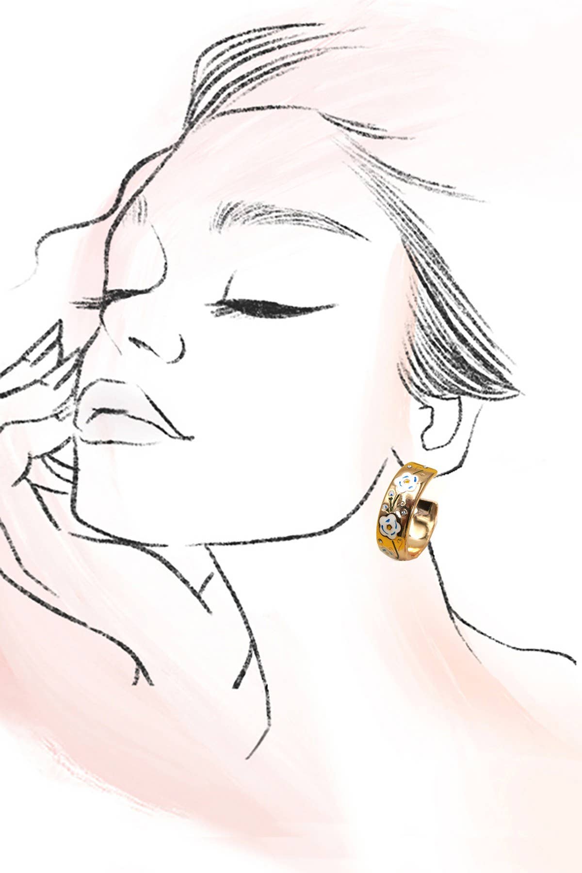 JOSSLYN by wall to wall - VINTAGE CLOISONNE FLORAL HUGGIE HOOP EARRINGS | 40E396