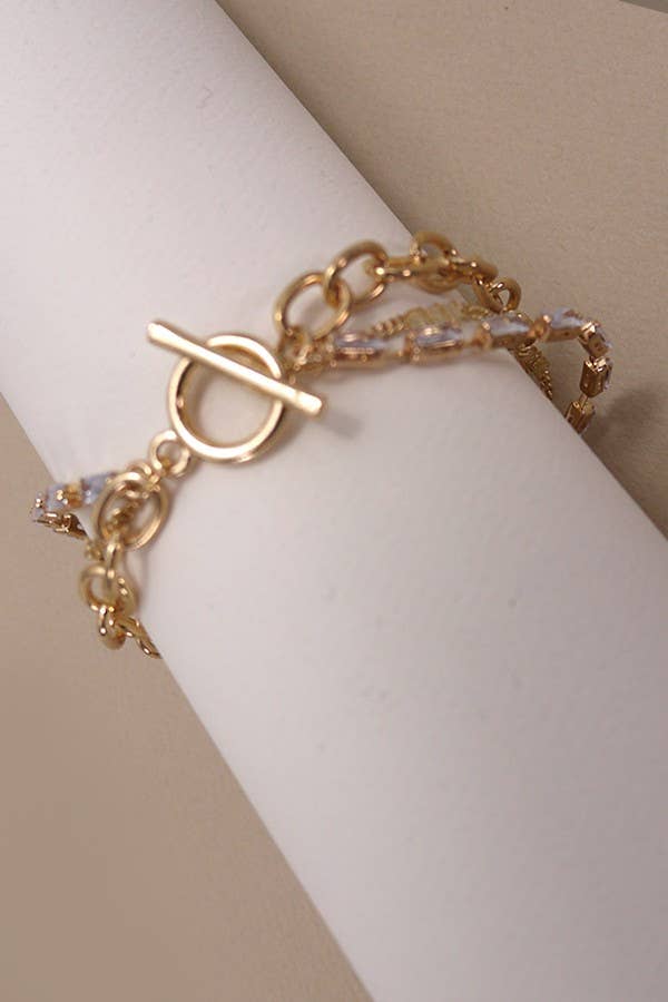 JOSSLYN by wall to wall - BAGUETTE STONE MULTI LAYER TOGGLE BRACELET | 80B233
