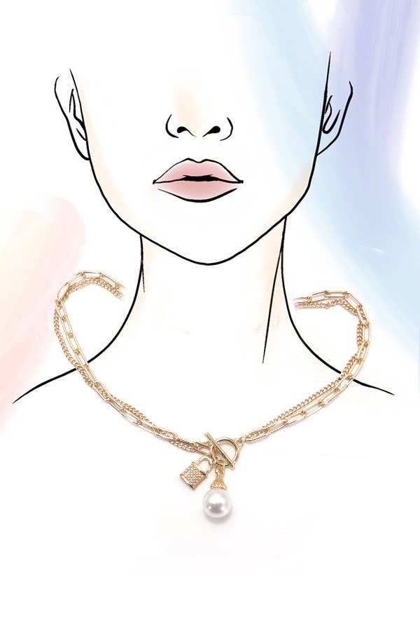 JOSSLYN by wall to wall - PEARL LOCK CHARM DOUBLE LAYER TOGGLE NECKLACE | 31N24104NECK