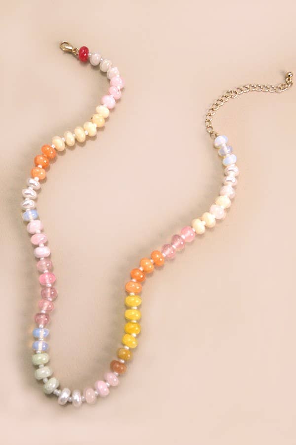 JOSSLYN by Wall to Wall - NATURAL AGATE GLASS SEMI PRECIOUS BEAD NECKLACE | 80N896