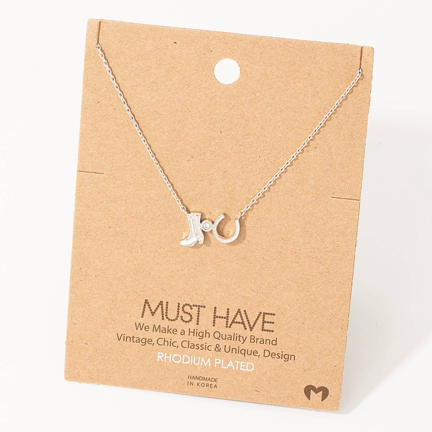 Fame Accessories - Western Cowboy Boots Horse Shoe Charm Necklace