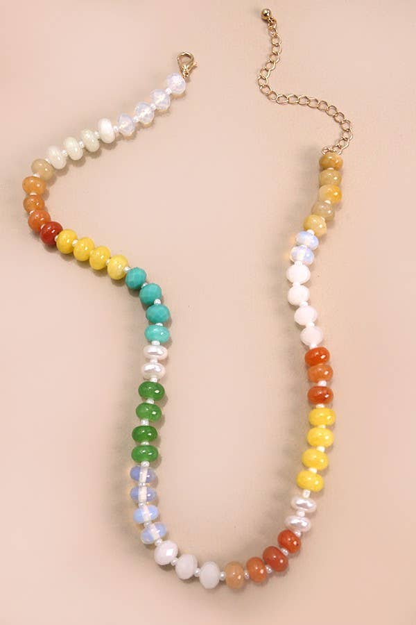 JOSSLYN by Wall to Wall - NATURAL AGATE GLASS SEMI PRECIOUS BEAD NECKLACE | 80N896