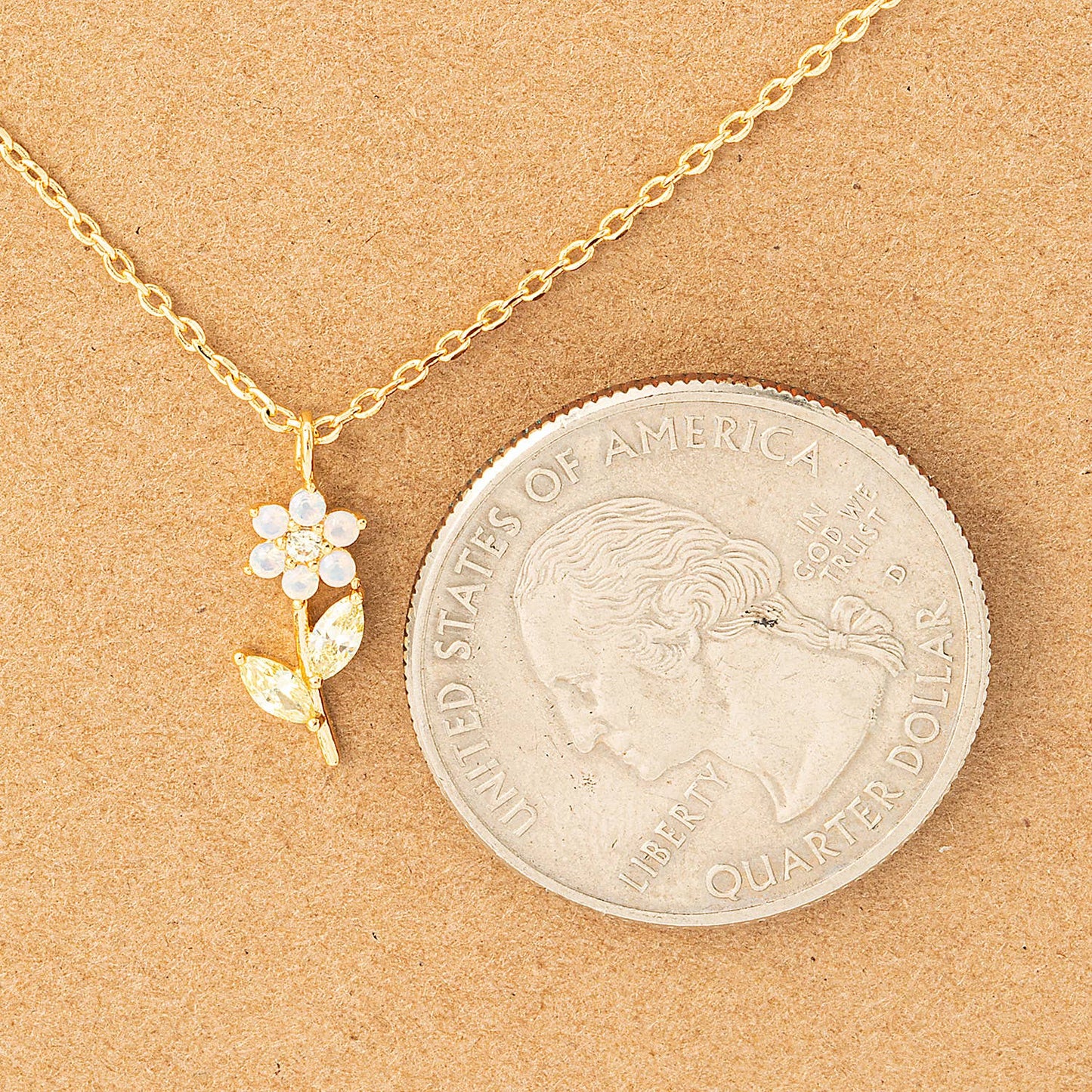 Fame Accessories - Rhinestone Flower Charm Necklace