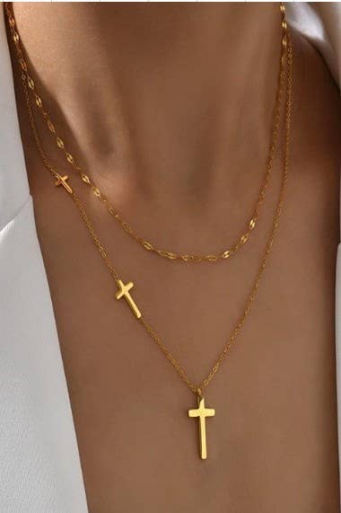 JOSSLYN by wall to wall - 18K STAINLESS STEEL TARNISH FREE CROSS NECKLACE | 40NK361