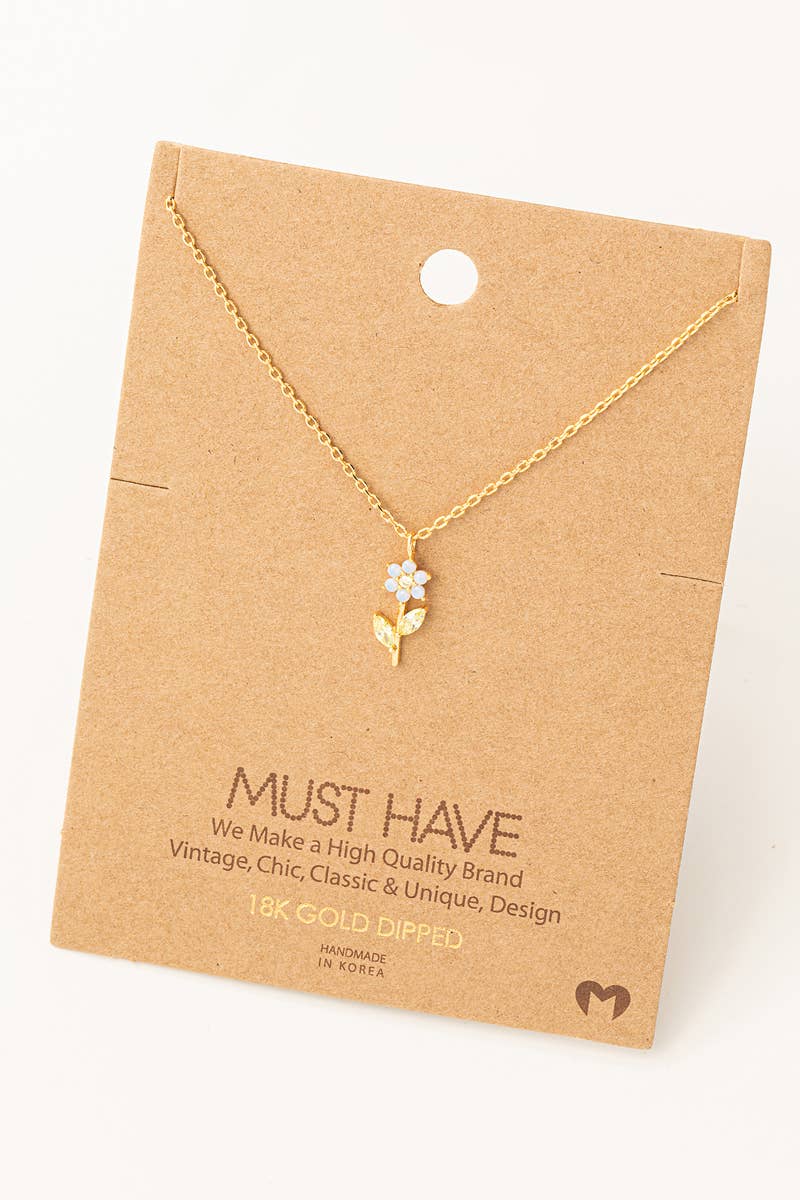 Fame Accessories - Rhinestone Flower Charm Necklace