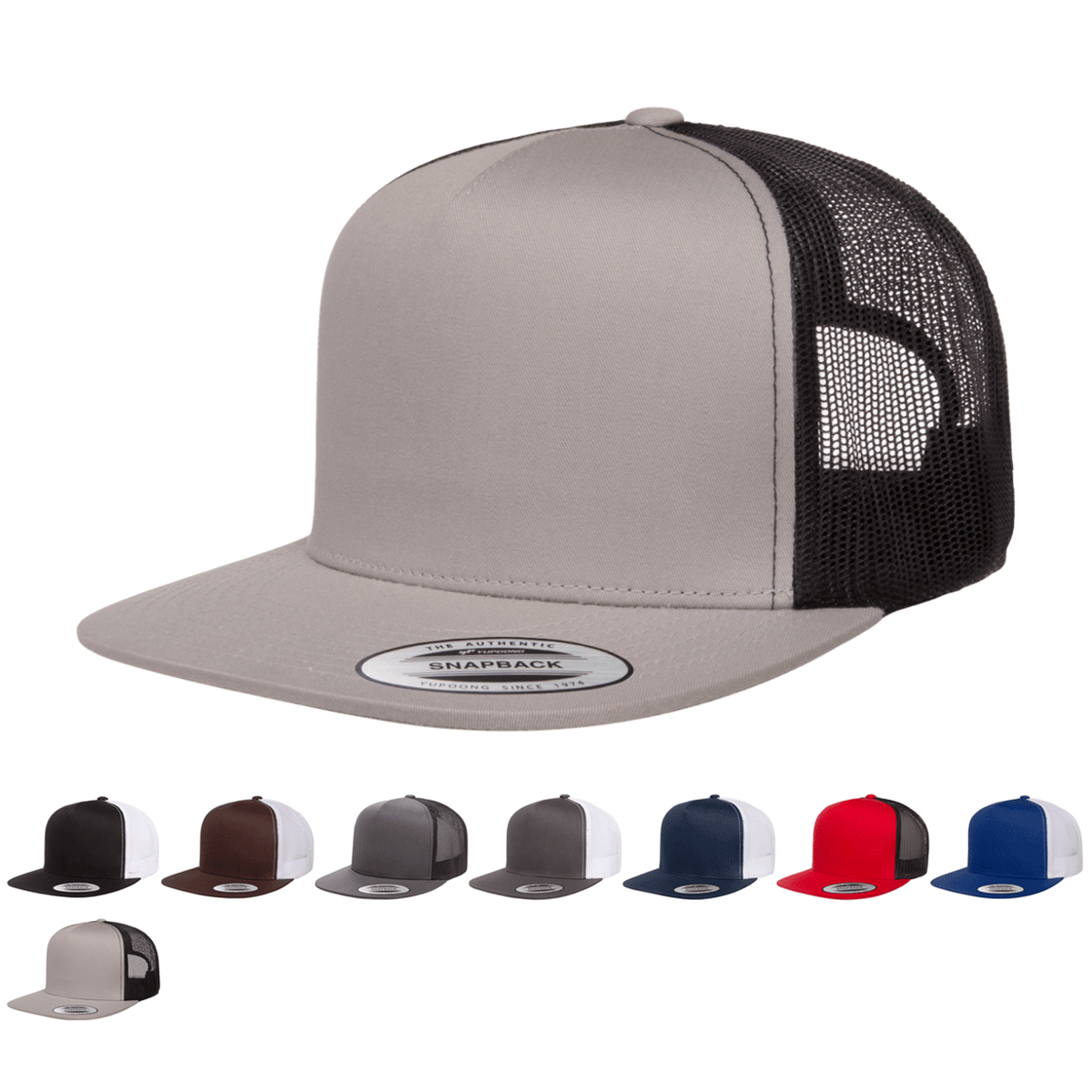 The Park Wholesale - Yupoong 6006T Classic Trucker Snapback Hat, Flat Bill Cap with Mesh Back, 2-Tone Colors - YP Classics®