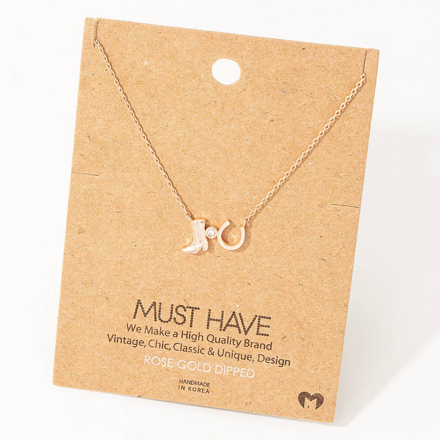 Fame Accessories - Western Cowboy Boots Horse Shoe Charm Necklace