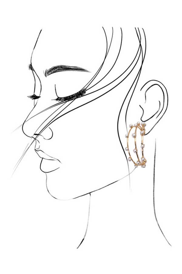 JOSSLYN by wall to wall - TRIPLE ROW WIRE PEARL HOOP EARRINGS | 31E03785