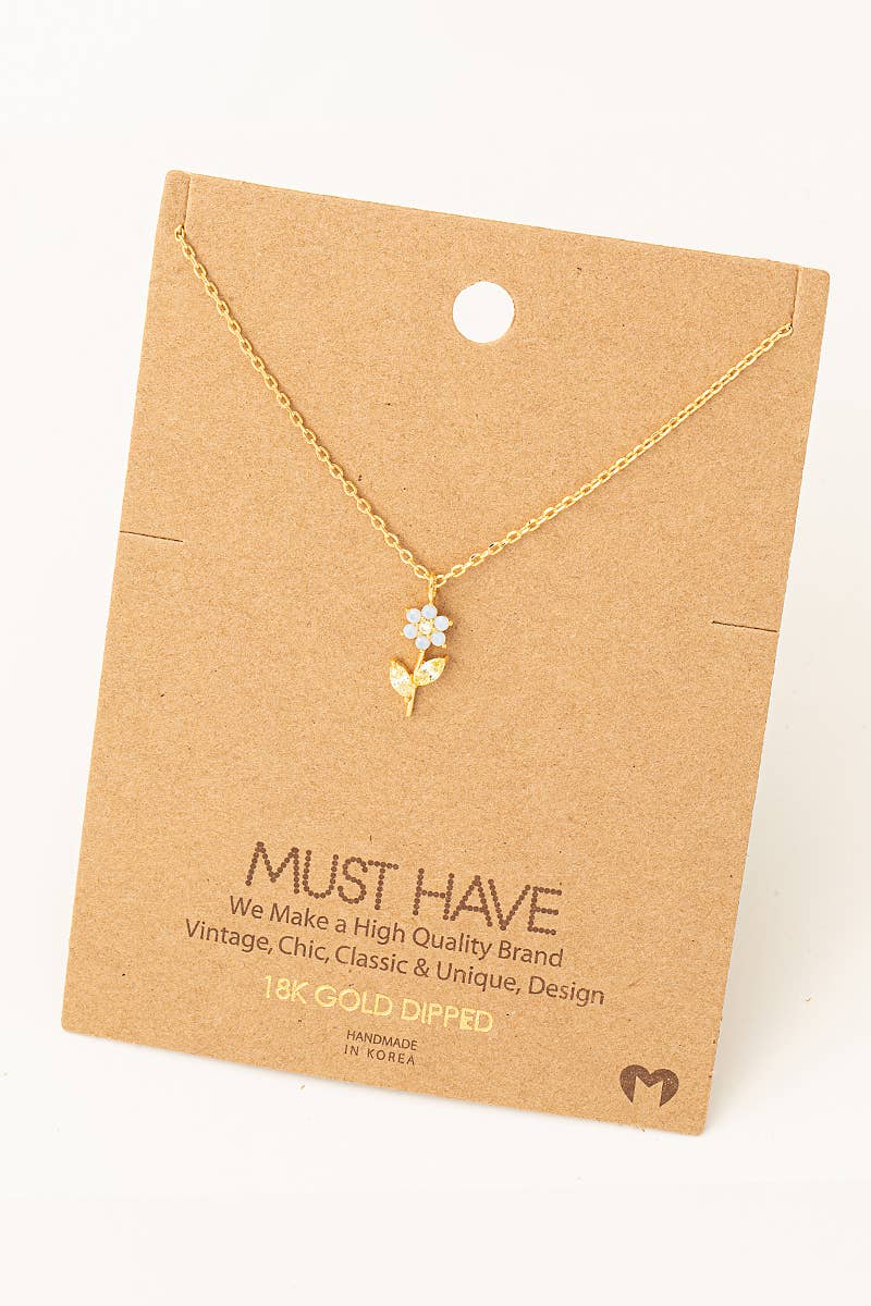 Fame Accessories - Rhinestone Flower Charm Necklace