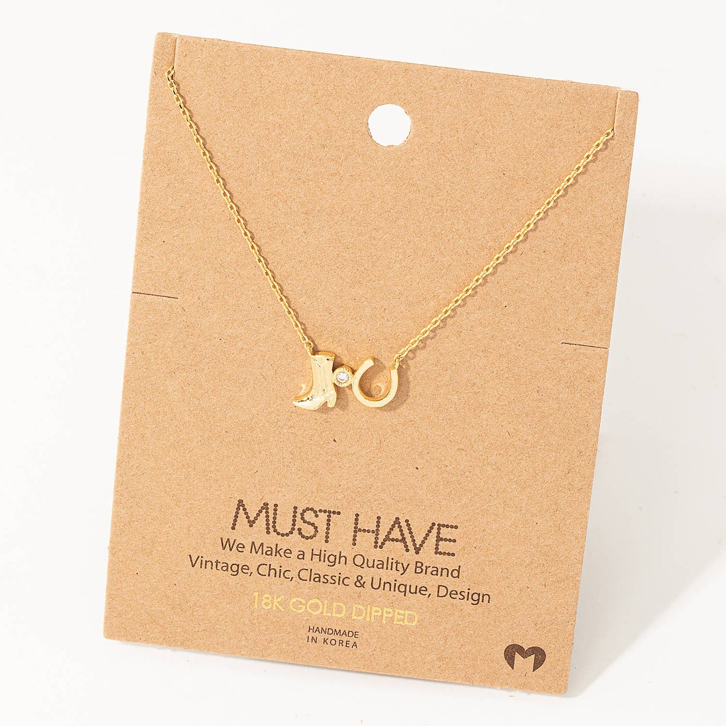 Fame Accessories - Western Cowboy Boots Horse Shoe Charm Necklace