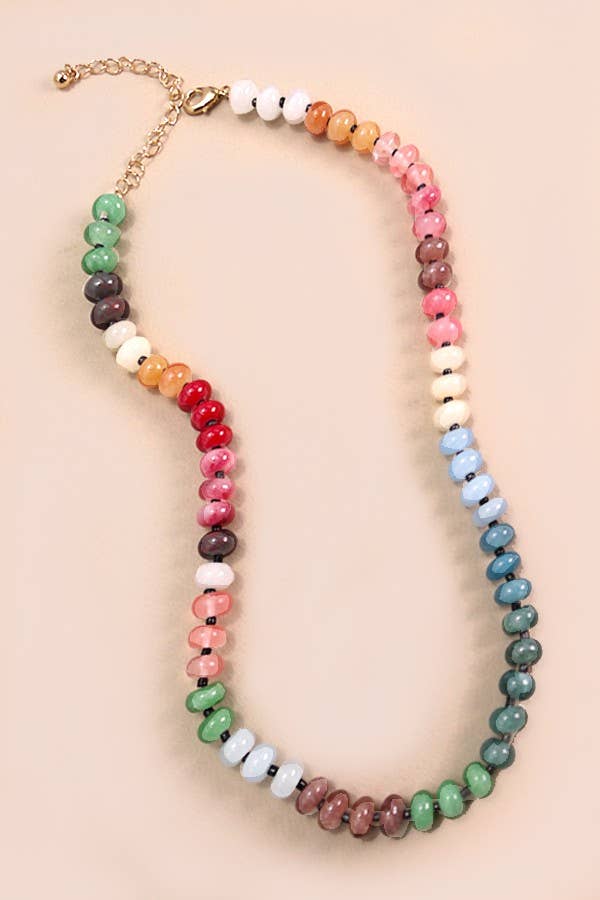 JOSSLYN by Wall to Wall - NATURAL AGATE GLASS SEMI PRECIOUS BEAD NECKLACE | 80N896