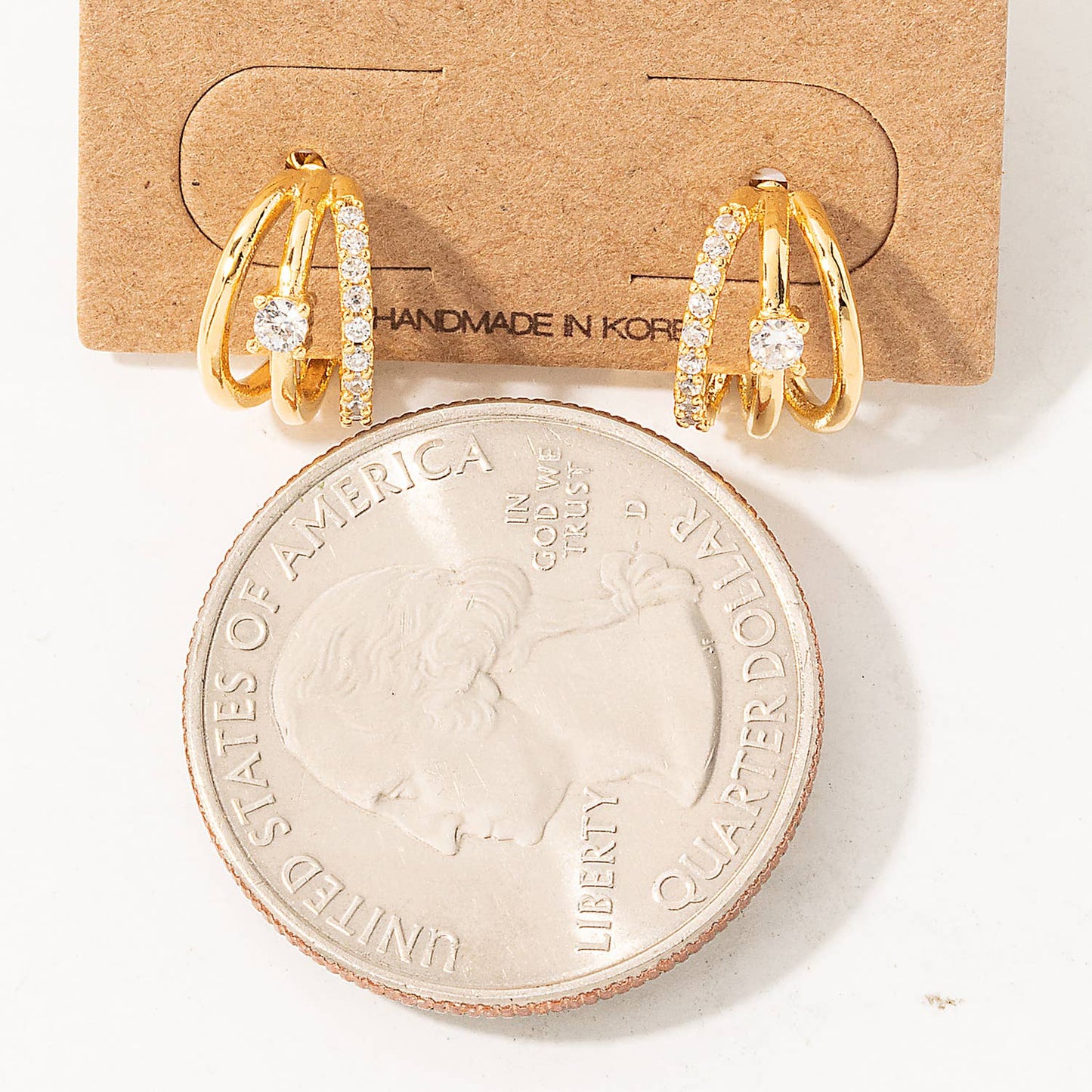 Fame Accessories - Pave Layered Hoop Huggie Earrings