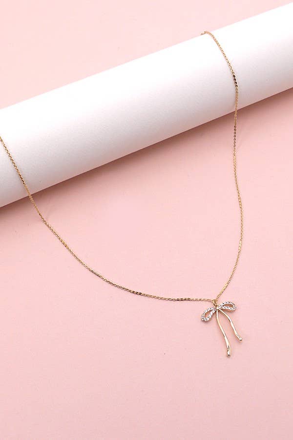 JOSSLYN by wall to wall - RHINESTONE BOW PENDANT NECKLACE | 80N358