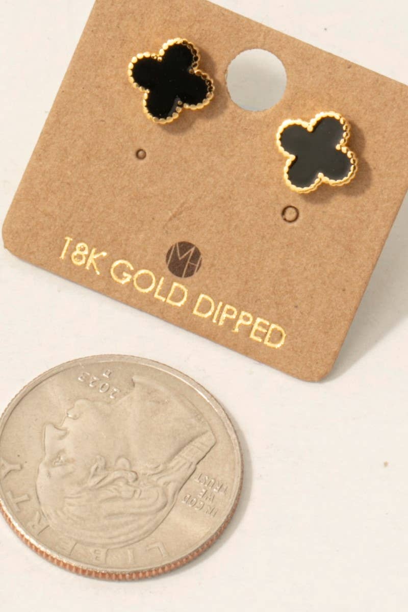 Fame Accessories - Gold Dipped Epoxy Clover Stud Earrings