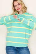 Mint Striped Hoodie Sweater