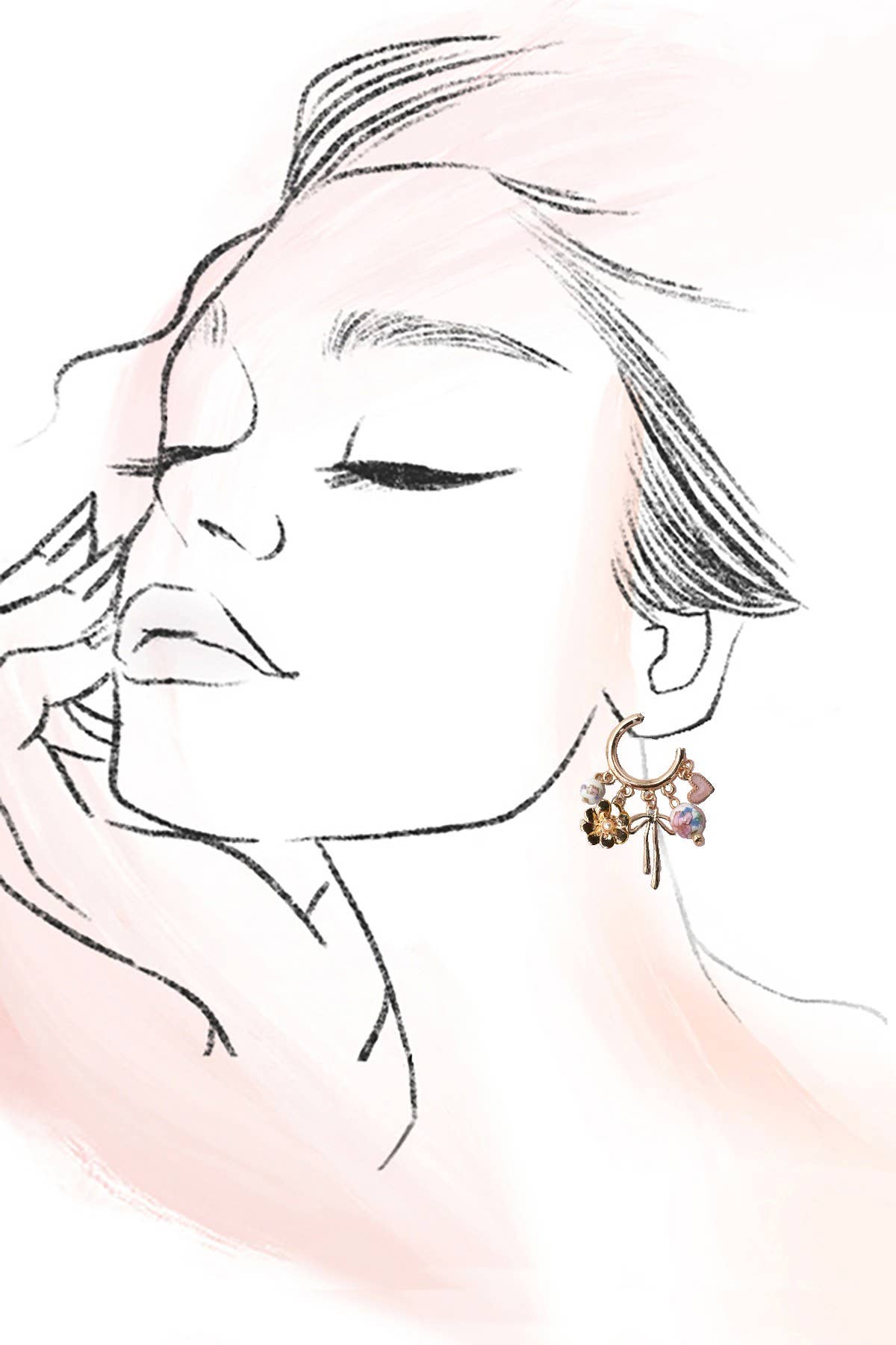 JOSSLYN by wall to wall - CERAMIC PORCELAIN BOW FLOWER CHARM DROP HOOP | 80E6644