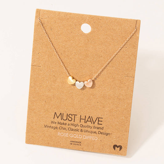Fame Accessories - Dainty Three Heart Pendant Necklace