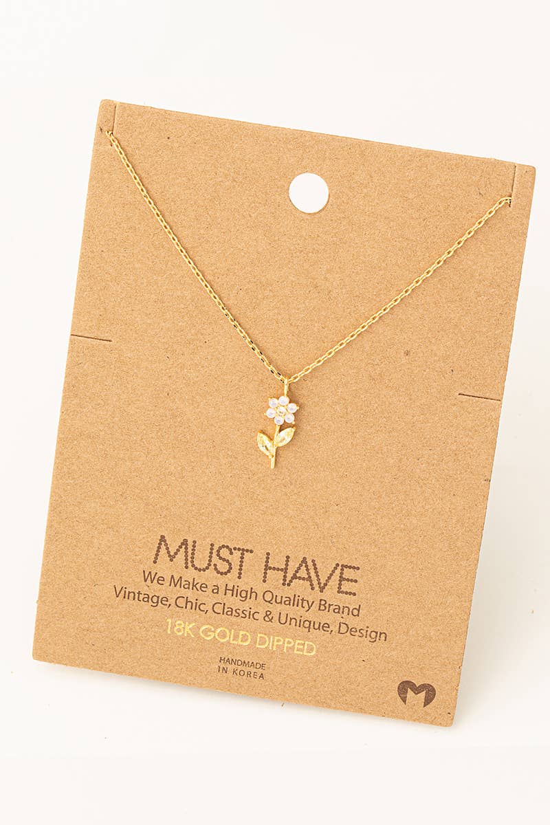 Fame Accessories - Rhinestone Flower Charm Necklace