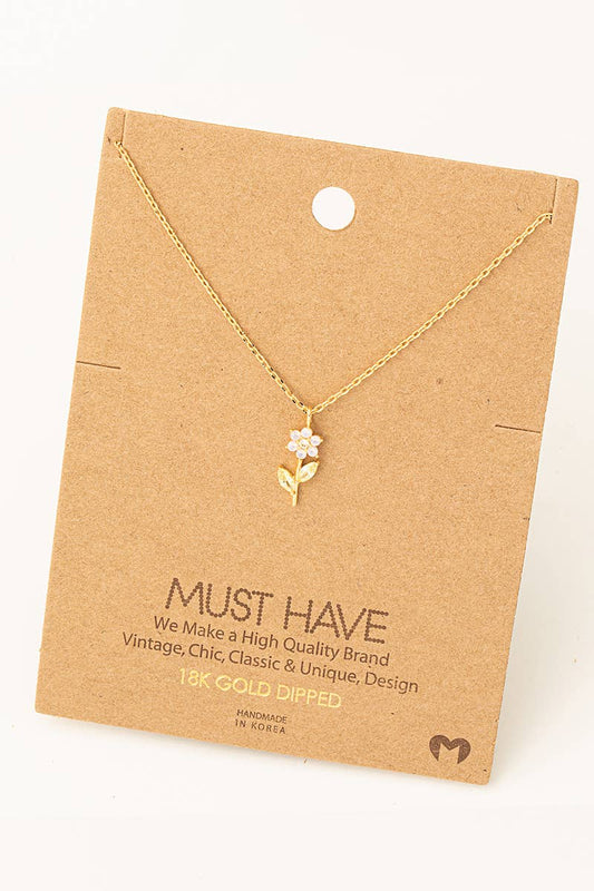 Fame Accessories - Rhinestone Flower Charm Necklace