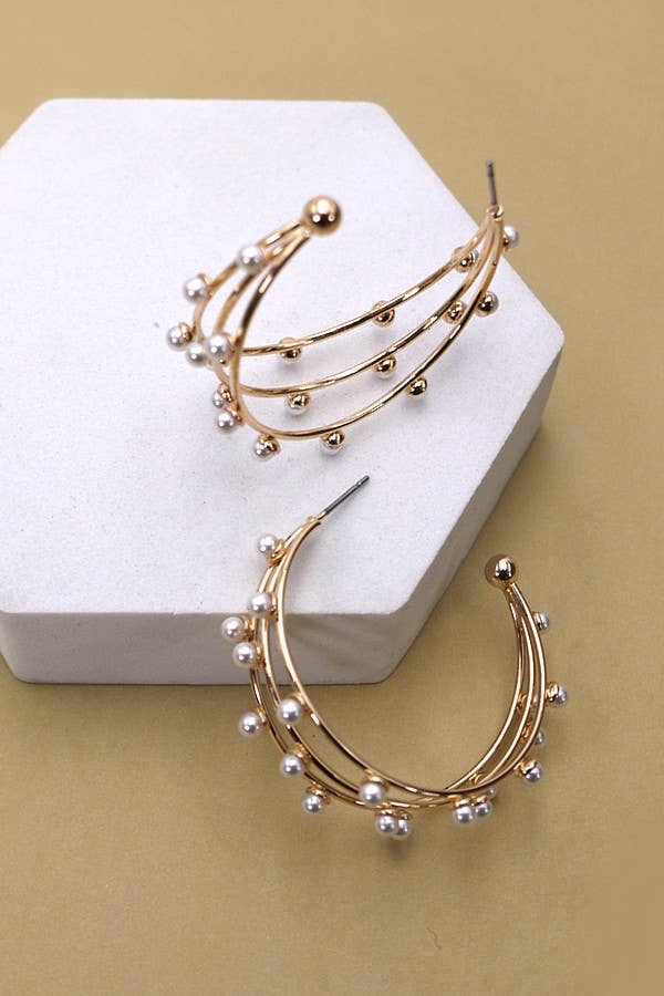 JOSSLYN by wall to wall - TRIPLE ROW WIRE PEARL HOOP EARRINGS  |   31E03785