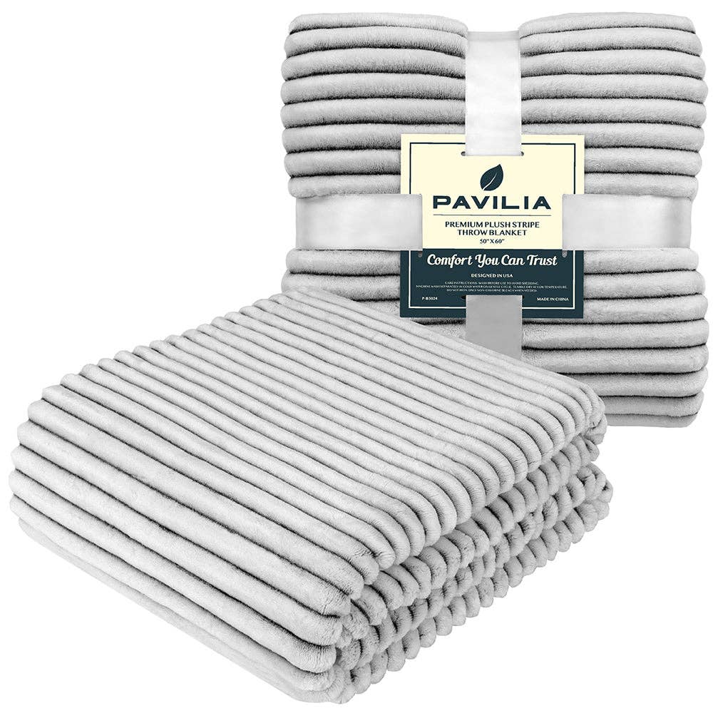 Pavilia - Ribbed Textured Fleece Throw Blanket