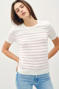 Fine Striped Short Sleeve Knit Top