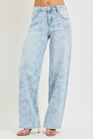 Risen Baggy Jeans With Floral Print