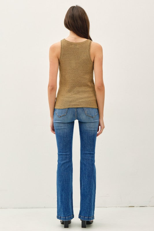 Textured Knit Button Up Henley Tank