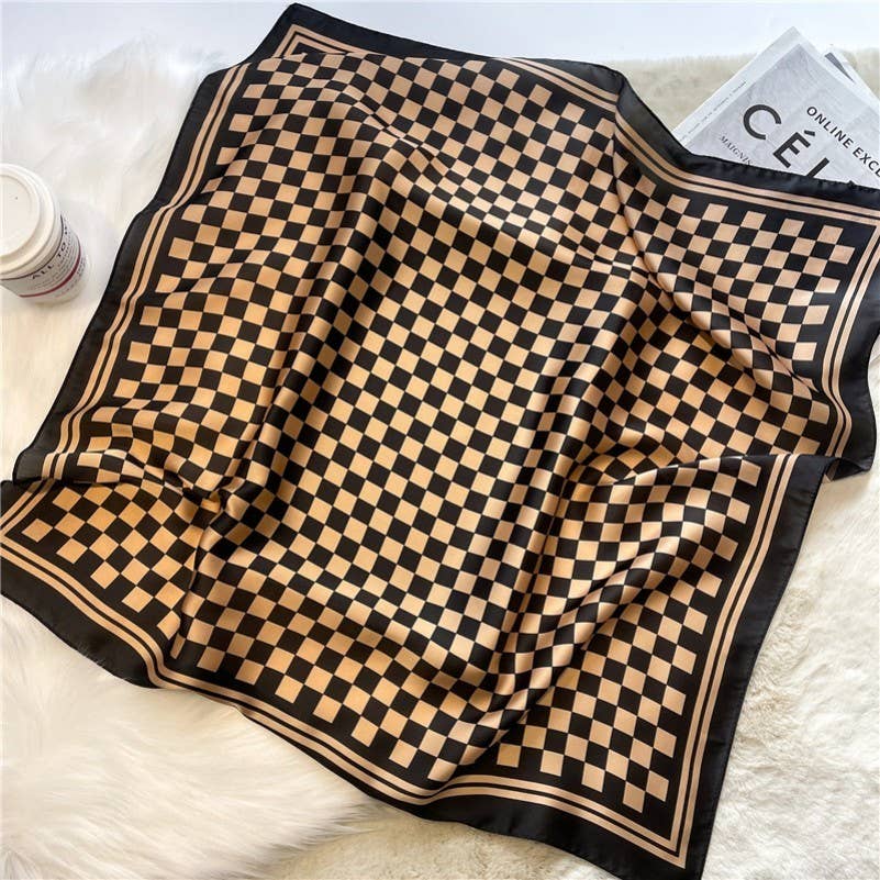 JOSSLYN by wall to wall - LARGE CHECKER PRINT SILKY FEEL BANDANA SCARF | 40SC692