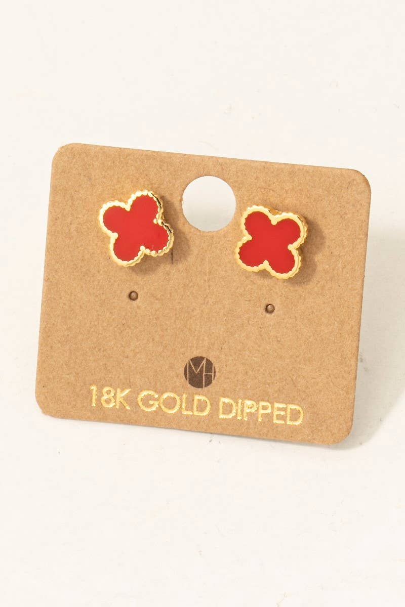 Fame Accessories - Gold Dipped Epoxy Clover Stud Earrings