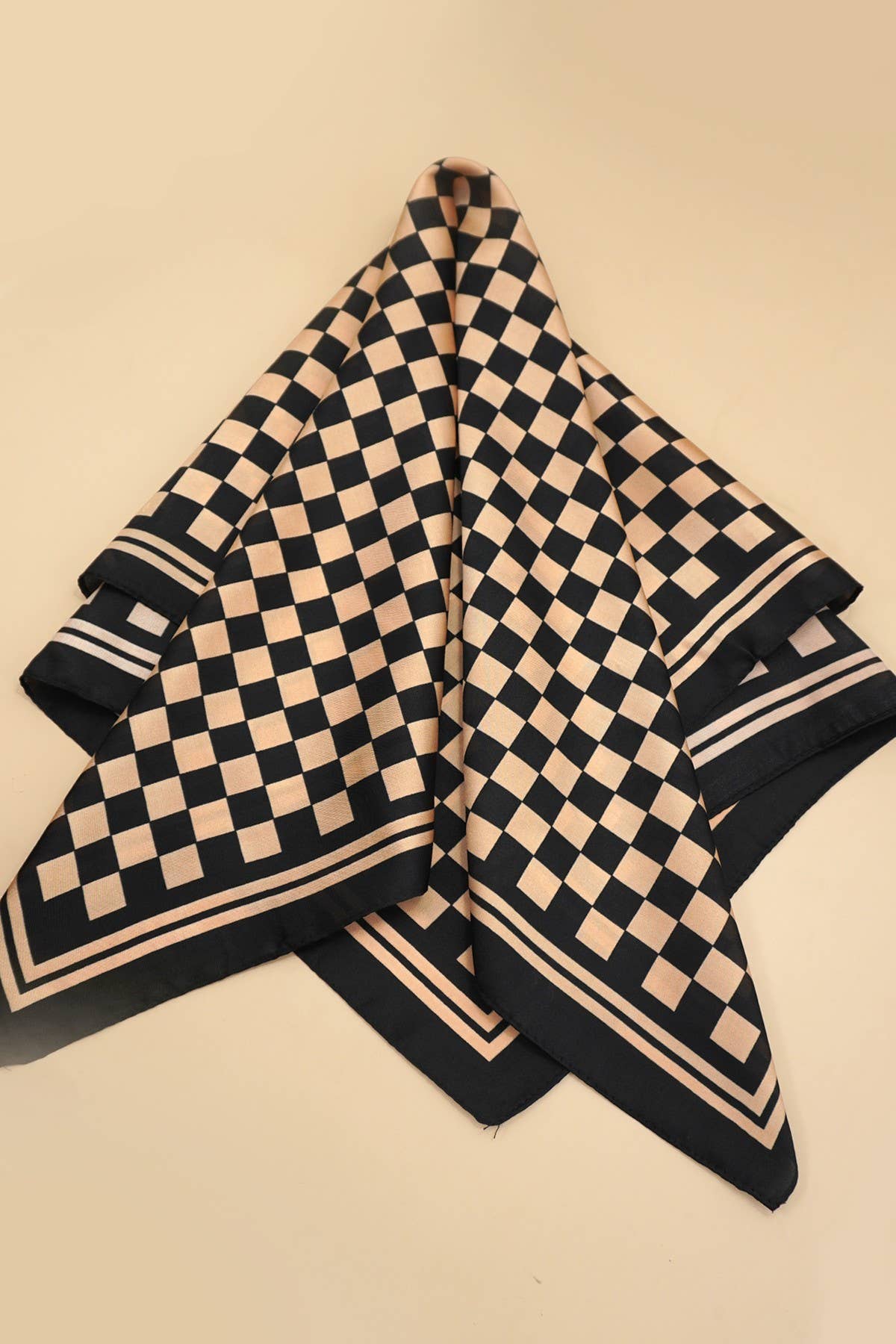 JOSSLYN by wall to wall - LARGE CHECKER PRINT SILKY FEEL BANDANA SCARF | 40SC692