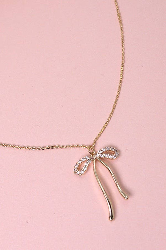JOSSLYN by wall to wall - RHINESTONE BOW PENDANT NECKLACE |  80N358