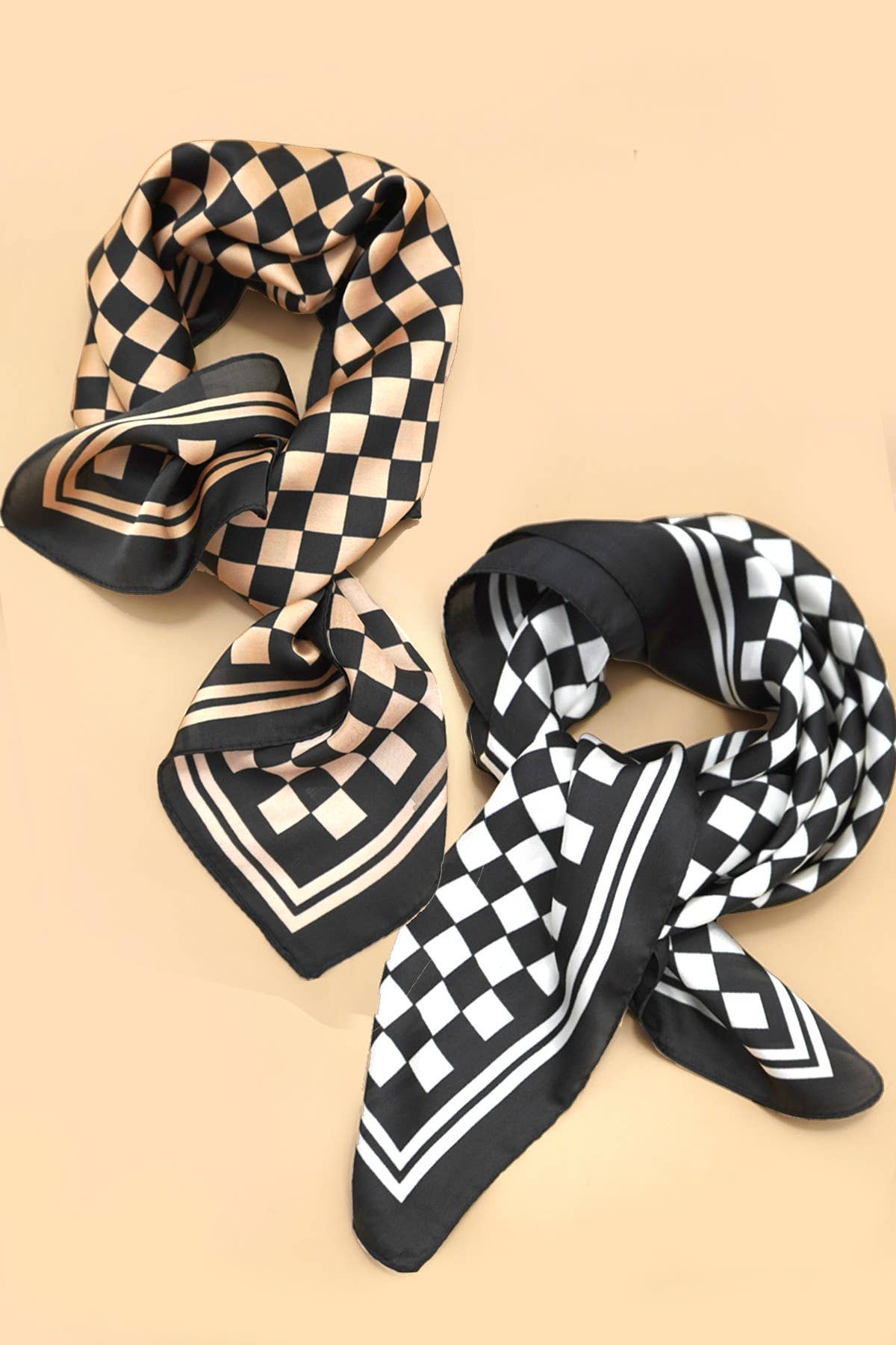 JOSSLYN by wall to wall - LARGE CHECKER PRINT SILKY FEEL BANDANA SCARF | 40SC692