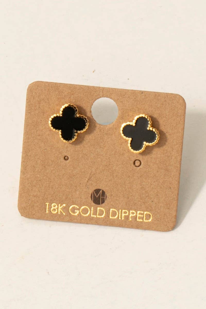 Fame Accessories - Gold Dipped Epoxy Clover Stud Earrings