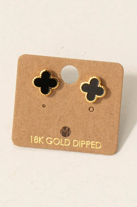 Fame Accessories - Gold Dipped Epoxy Clover Stud Earrings