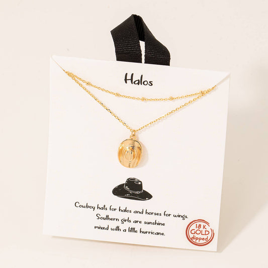 Fame Accessories - Gold Dipped Cowboy Hat Pendant Layered Necklace