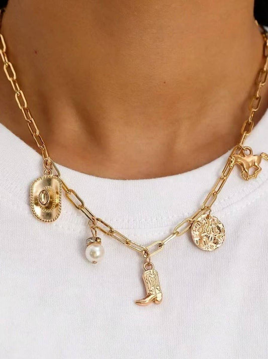 JOSSLYN by wall to wall - WESTERN BOOT STAR HAT HORSESHOE CHARM NECKLACE | 80N1187