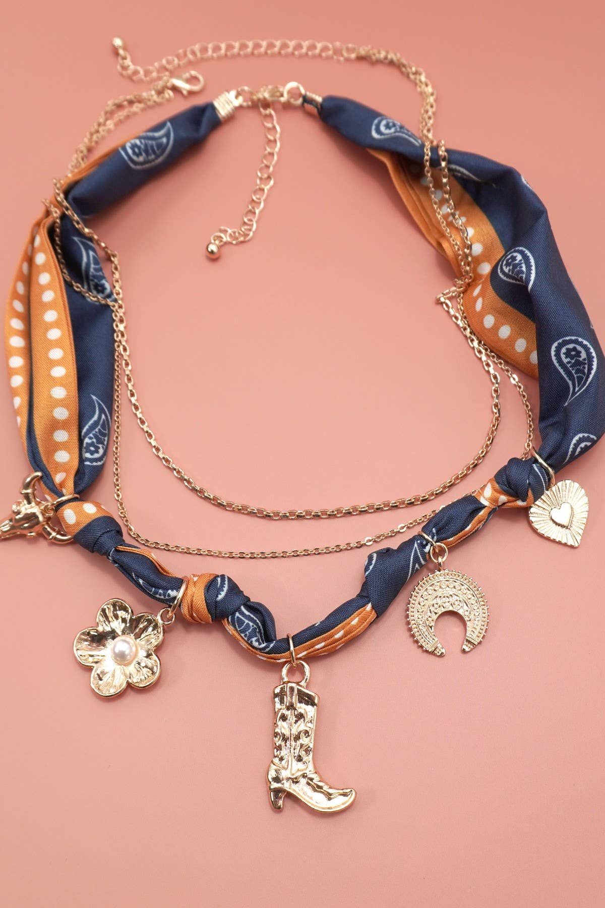 JOSSLYN by wall to wall - SCARF CHARM NECKLACE-BOOT FLOWER HEART BULL | 80N92394