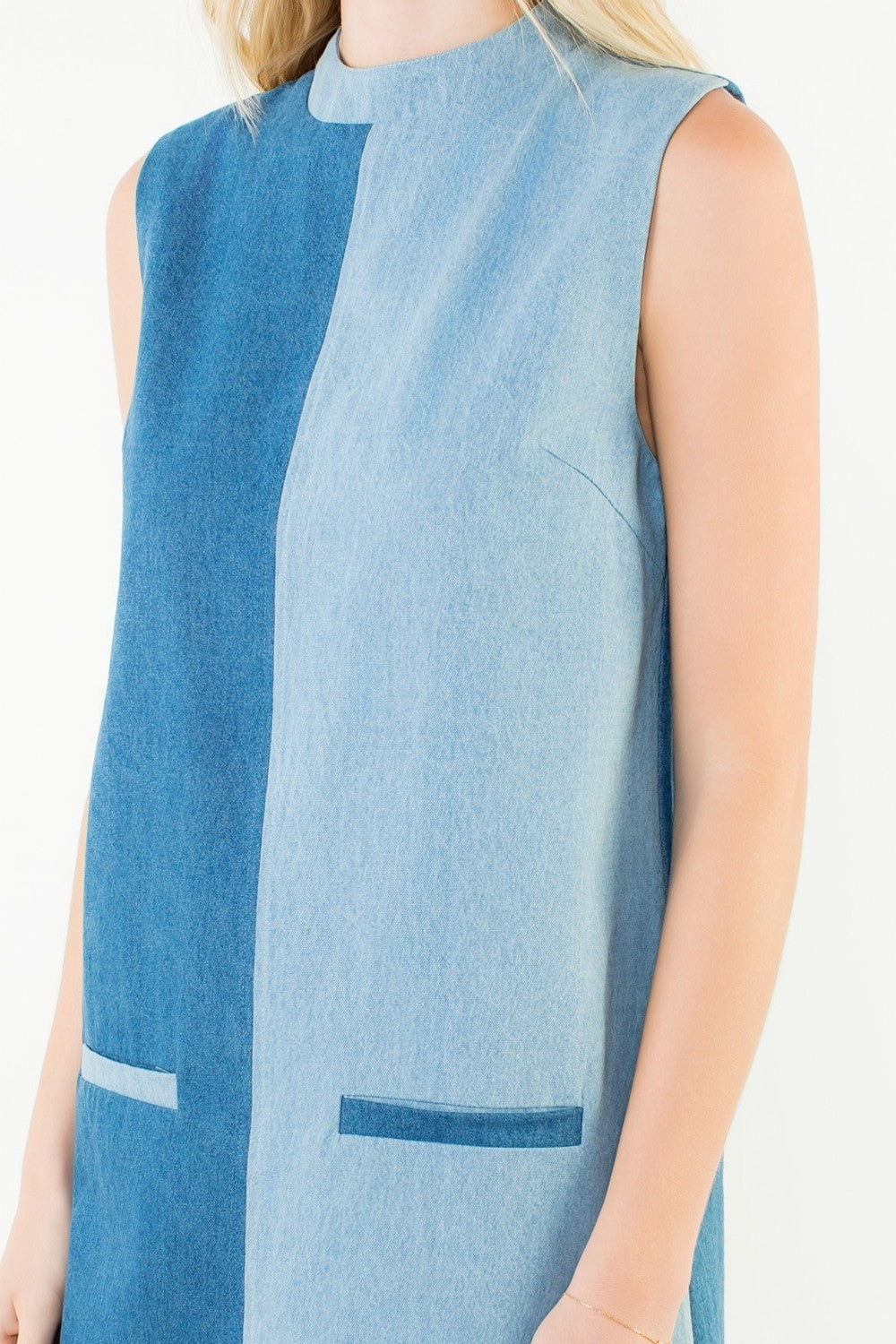 Sleeveless Colorblocked Denim Dress