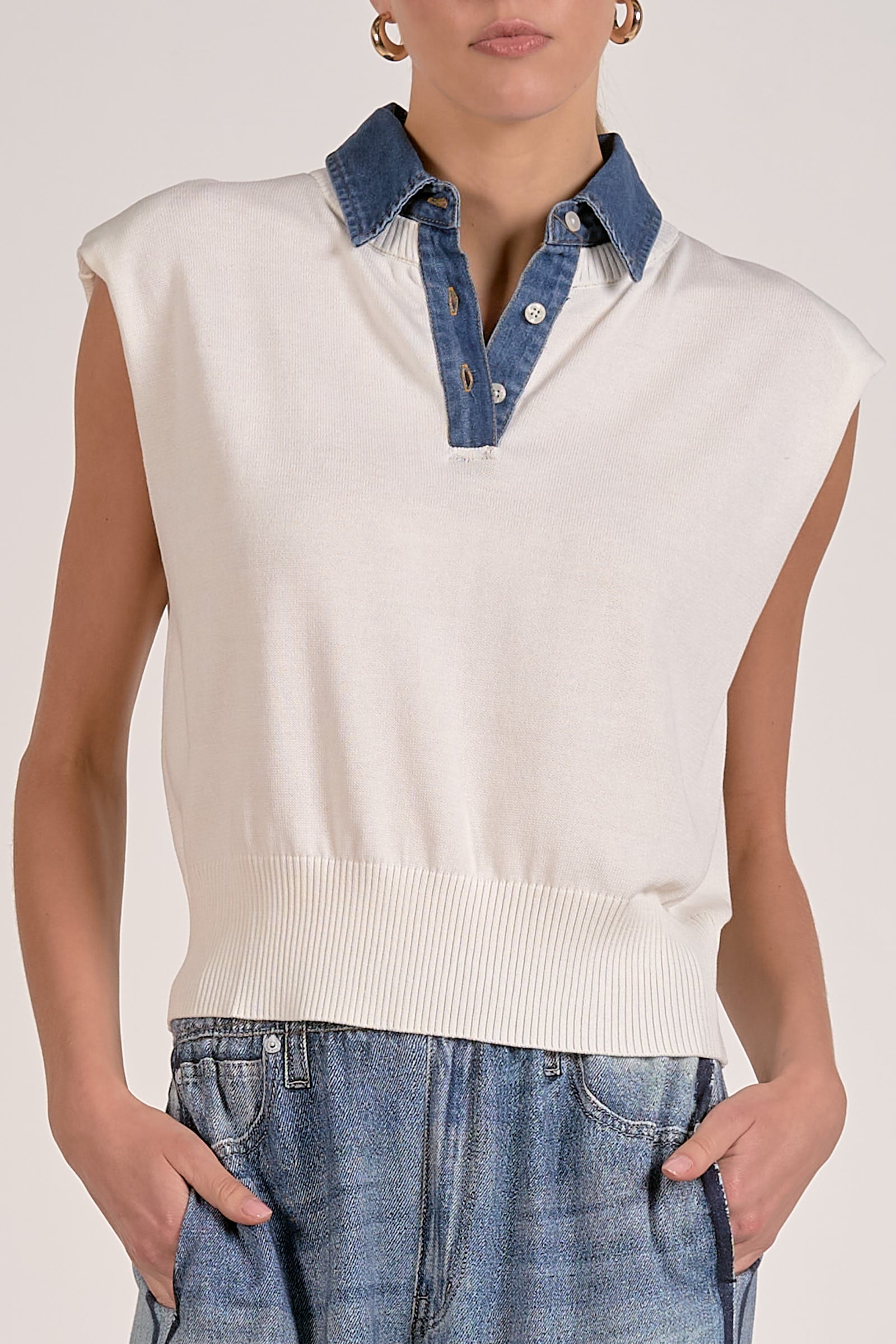 Cap Sleeve Mix Media Sweater