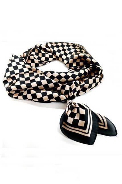 JOSSLYN by wall to wall - LARGE CHECKER PRINT SILKY FEEL BANDANA SCARF | 40SC692