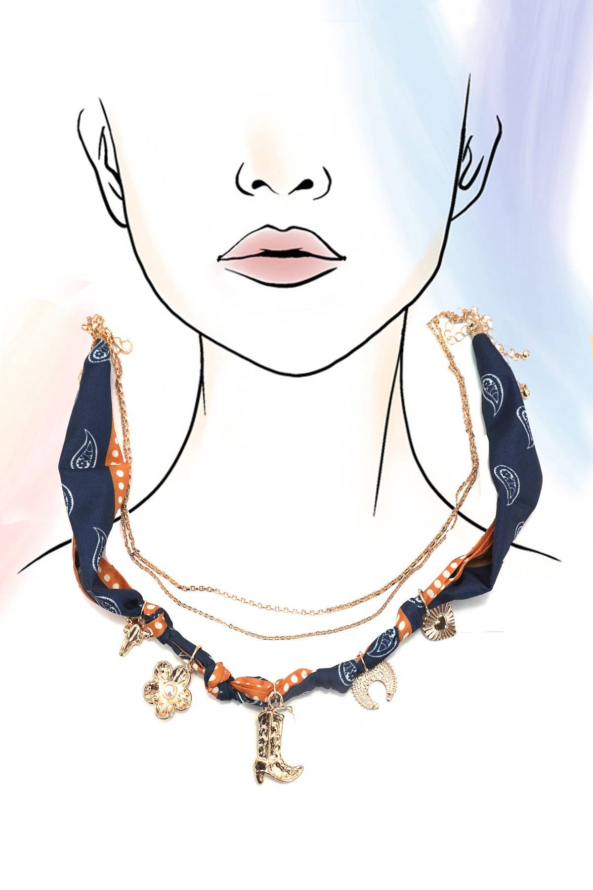 JOSSLYN by wall to wall - SCARF CHARM NECKLACE-BOOT FLOWER HEART BULL | 80N92394