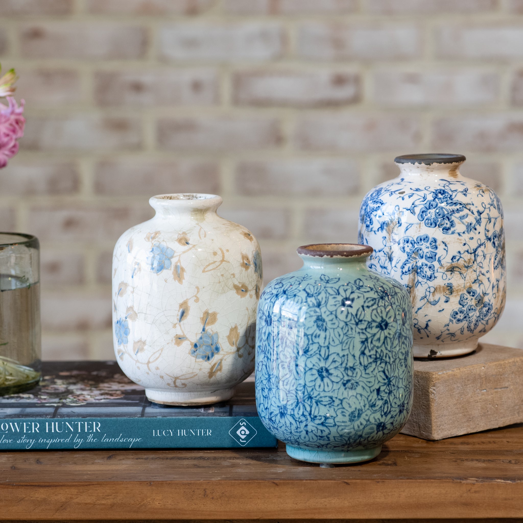 3 Assorted Printed Vases