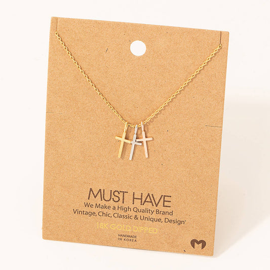 Fame Accessories - Triple Cross Pendant Necklace