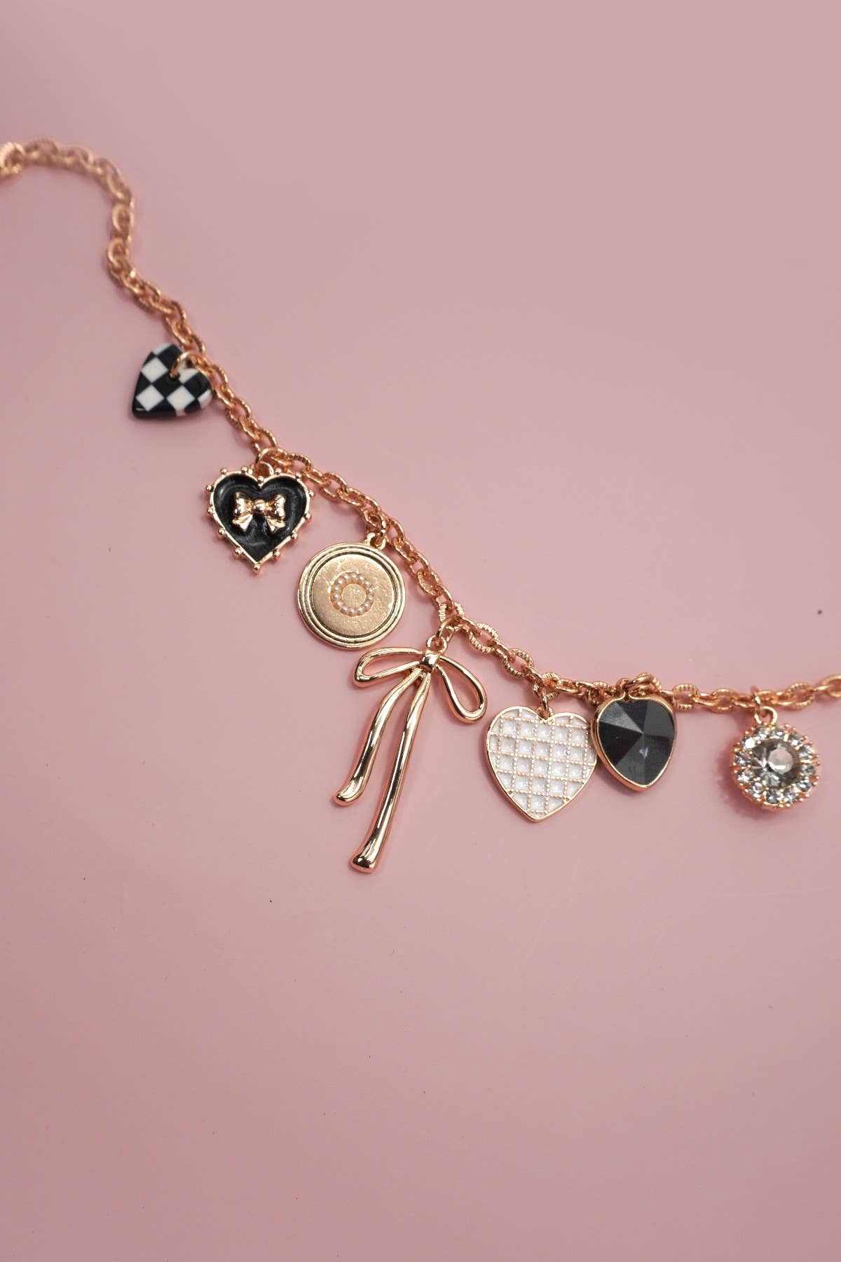 JOSSLYN by wall to wall - CHARM NECKLACE-BOW CHECKER HEART RHINESTONE | 80N91422