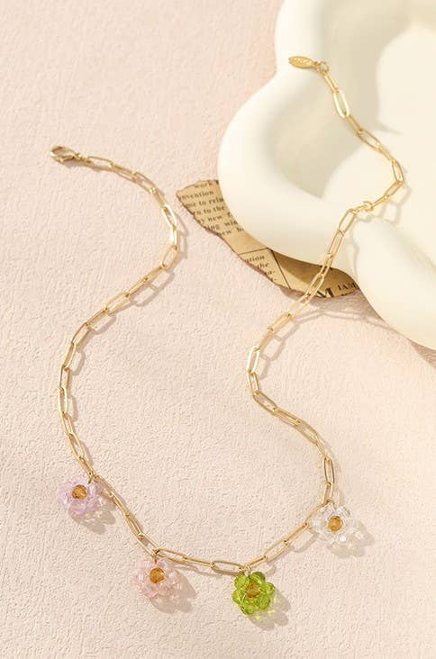 JOSSLYN by wall to wall - GLASS BEADED FLOWER LINK CHAIN NECKLACE | 40NK326