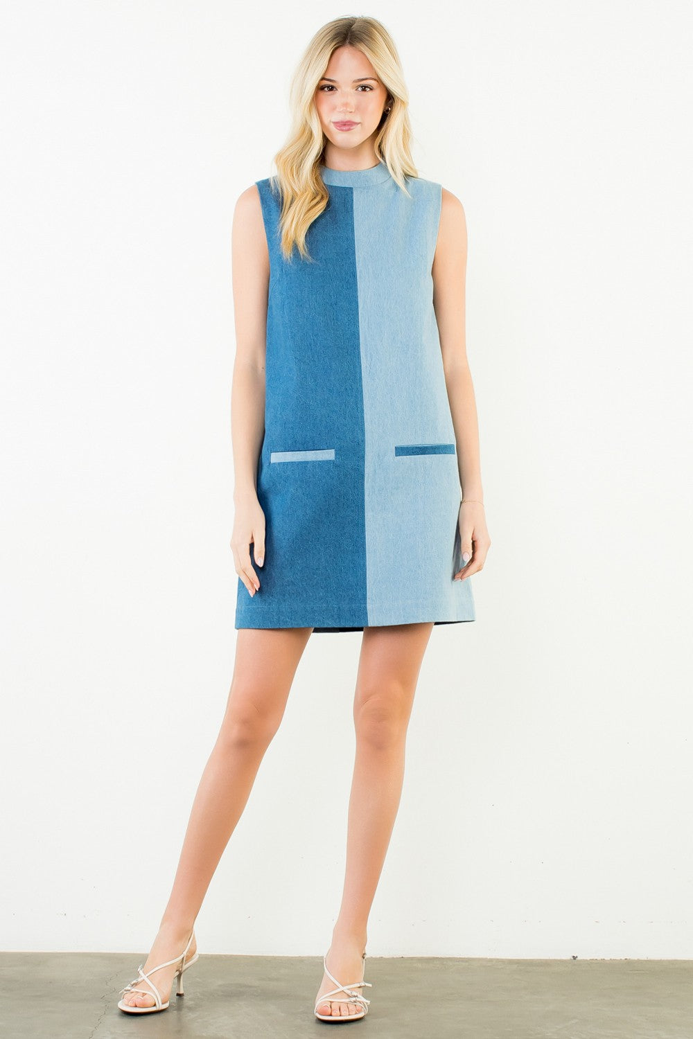 Sleeveless Colorblocked Denim Dress