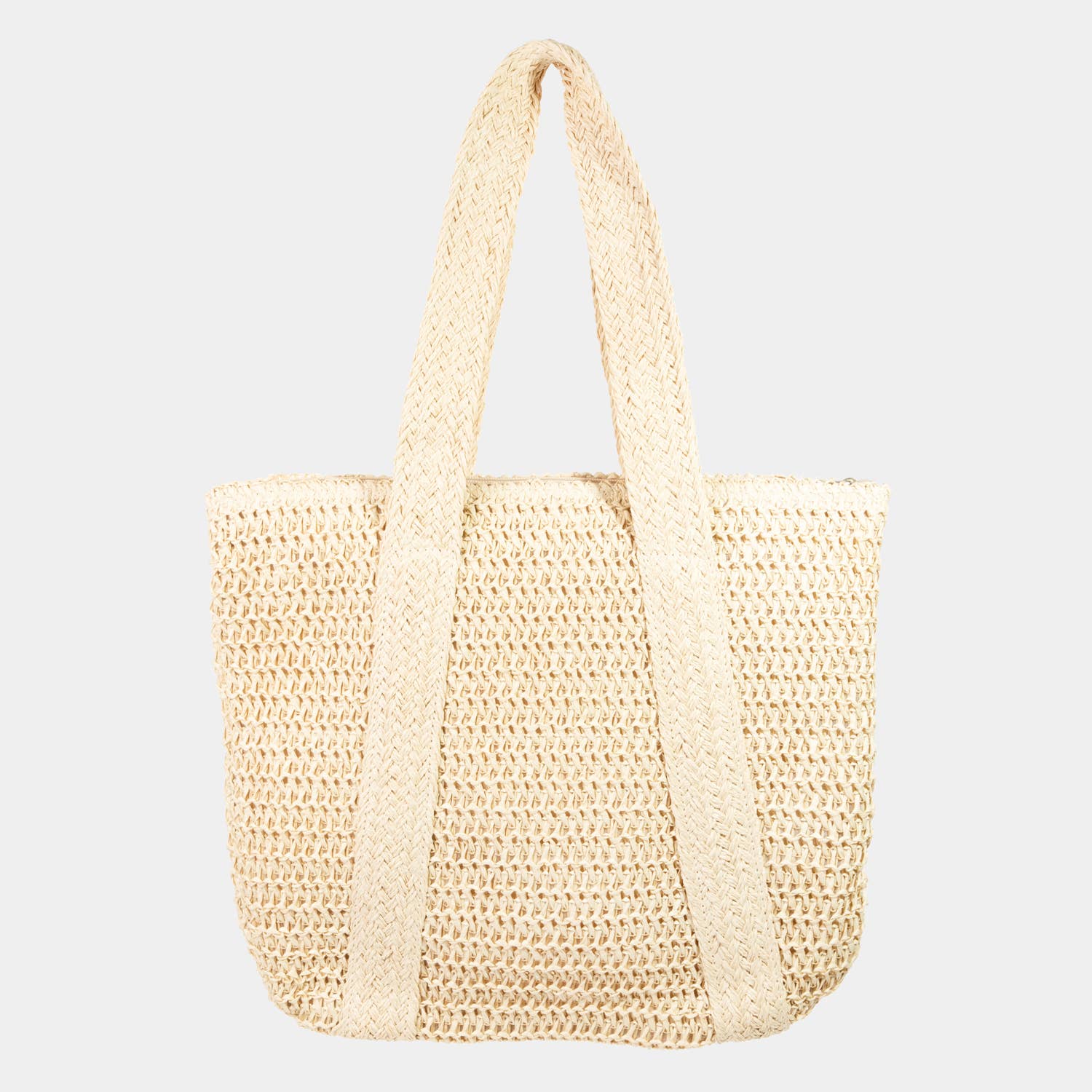 Collections by Fame Accessories - Straw Knit Zipper Tote Bag