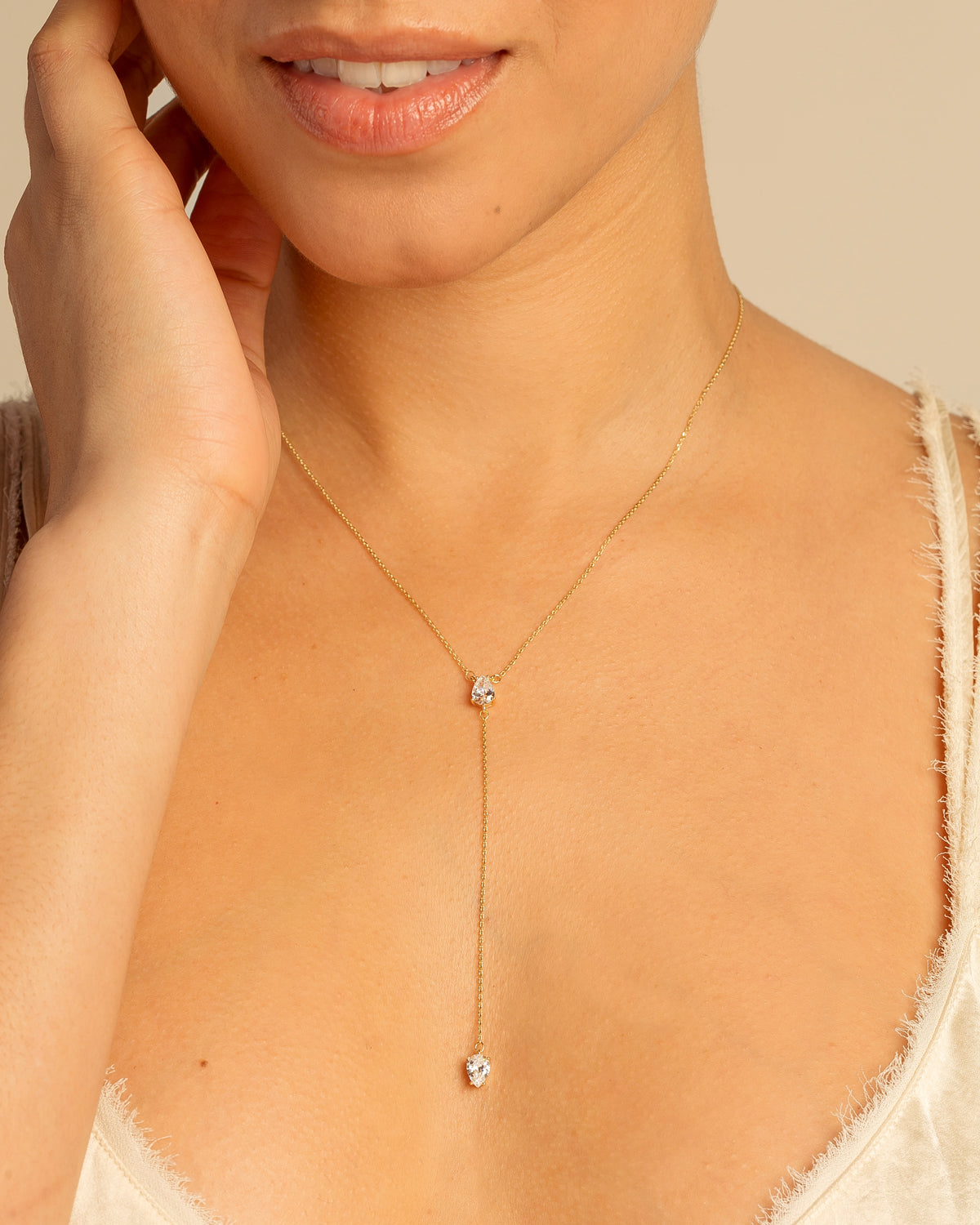 By My Side Pear Cut Lariat Necklace